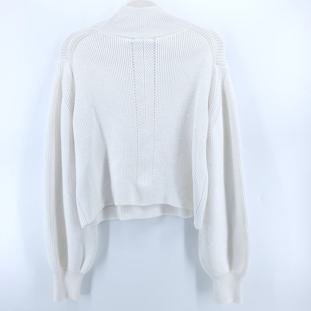 French Connection White Polymide Crop LaceKnit MockNeck Sweater Balloon Sleeve M - Picture 8 of 11